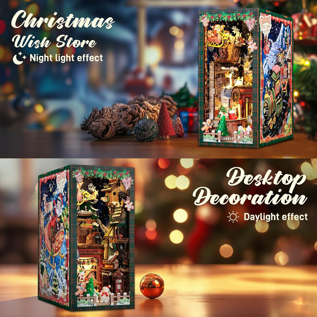 CUTEBEE Book Nook Weihnachten - DIY Miniatur Haus Selber Bauen,Holzkunst Buchstützen, Modell Kits fü