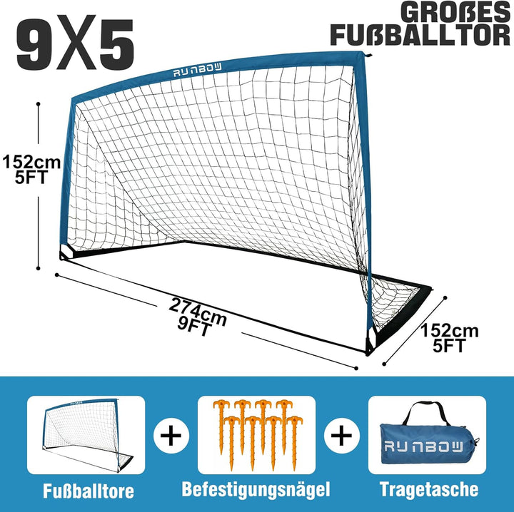 274 x 152 cm Kinder Fussballtor mit Tragesack, tragbare Fussballnetze für Hinterhoftraining, Indoor/