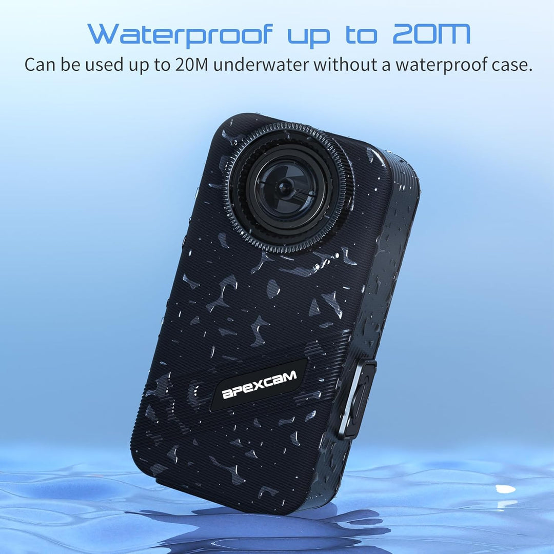 Apexcam K20 Touchscreen Action Cam 4K60FPS 48MP WiFi 8X Zoom EIS 20m Wasserdicht mit 64GB Sportskame