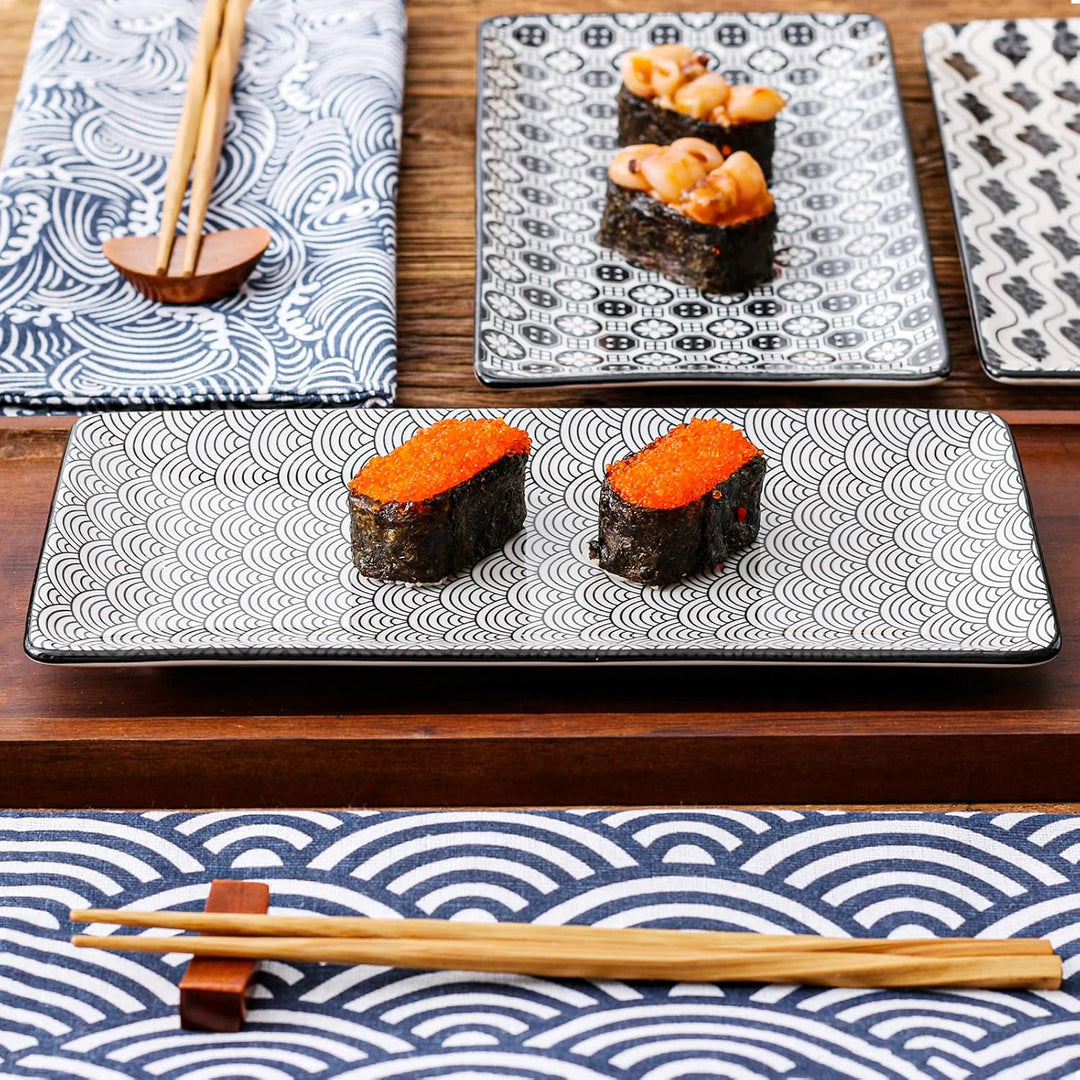 vancasso Servierplatten Porzellan, Haruka 4 teilig rechteckige Teller Set aus Porzellan, Servierplat
