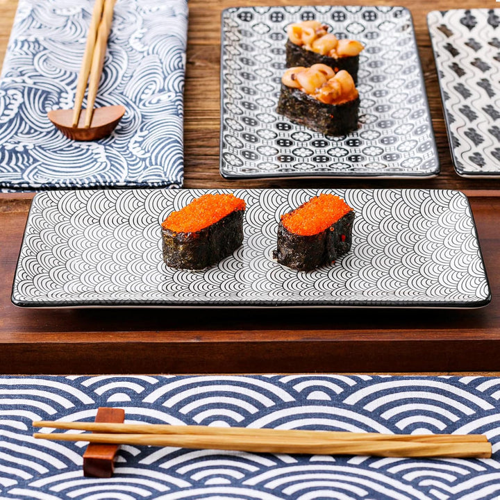 vancasso Servierplatten Porzellan, Haruka 4 teilig rechteckige Teller Set aus Porzellan, Servierplat