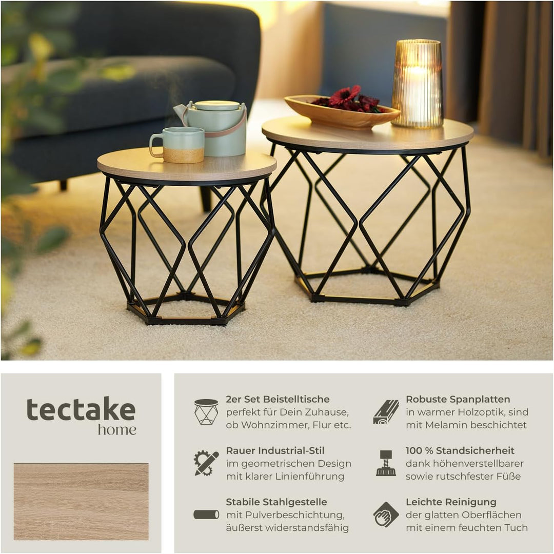 tectake Couchtisch 2er Set, Beistelltisch in Diamantform, Industrie-Design, für Wohnzimmer Schlafzim