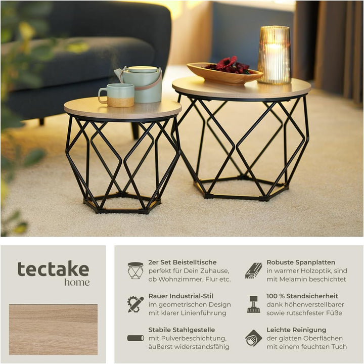 tectake Couchtisch 2er Set, Beistelltisch in Diamantform, Industrie-Design, für Wohnzimmer Schlafzim