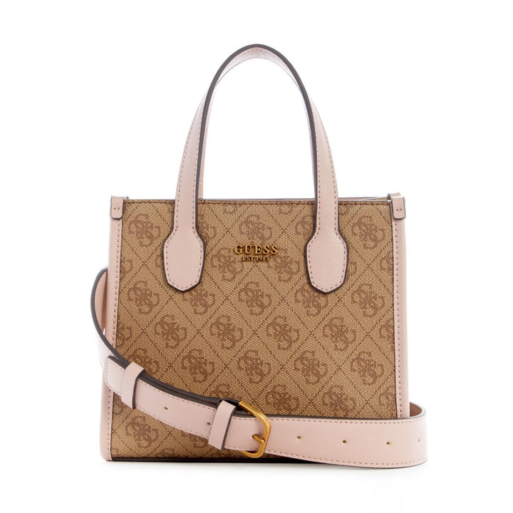 GUESS Damen Silvana Tote Umhängetasche, Mini-Tragetasche, Tragegriff Oben Latte-logo/Rosenholz, Latt