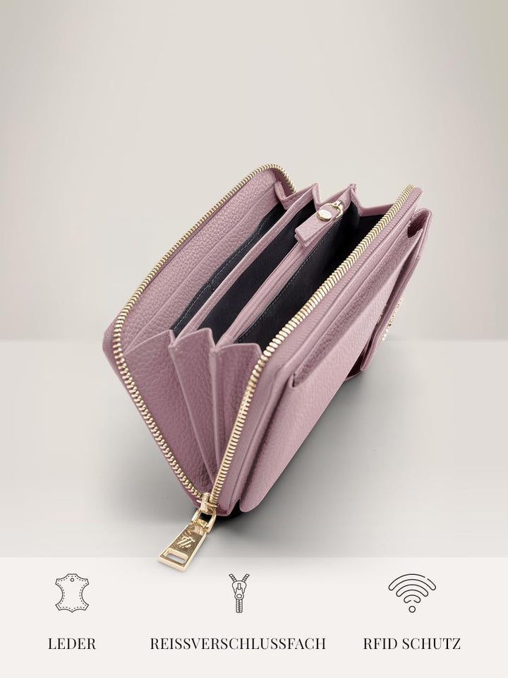 Lazarotti Bologna XL Leder Damen-Geldbörse &amp; Handytasche (2-in-1) | 16 Kartenfächer | zum Umhängen m