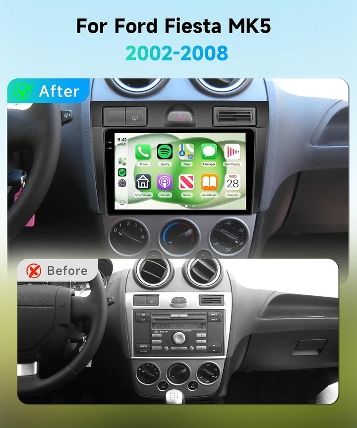 Rimoody 4G+64G Android 15 Autoradio für Ford Fiesta Mk5 2002-2008 9 Zoll Incell Touchscreen Autoradi