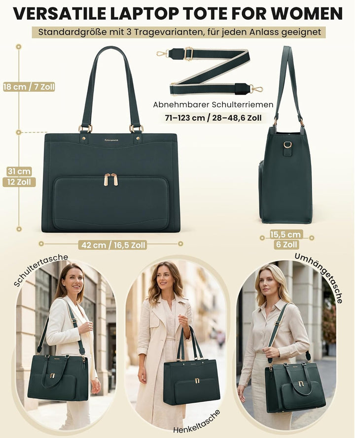 RAINSMORE Lehrertasche Damen mit Kühlfach 15,6 Zoll Laptoptasche Arbeitstasche Damen Gross PU Leder