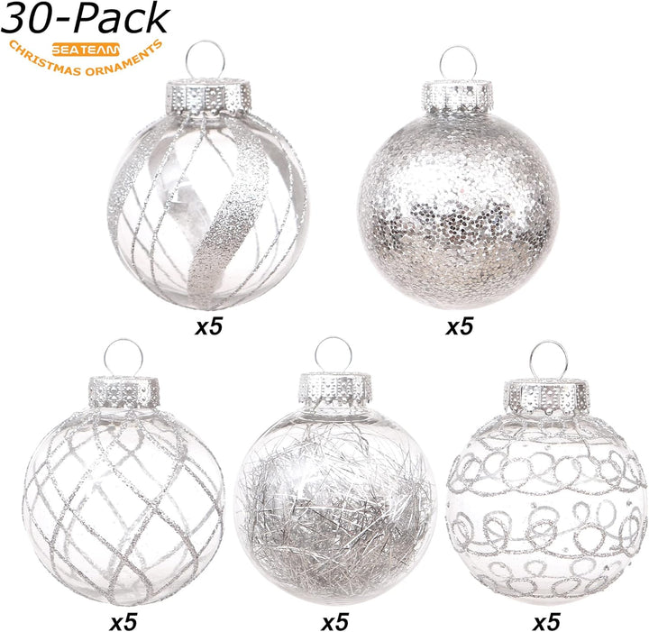 Sea Team 60 mm/2,36 Zoll bruchsicherer, durchsichtiger Kunststoff-Weihnachtskugel-Ornament-Set mit G