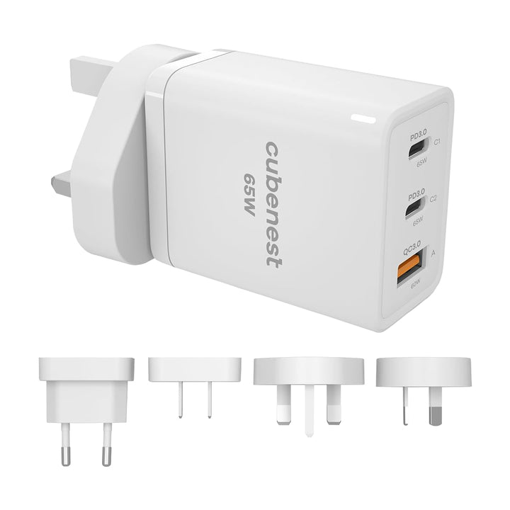 CubeNest 65W Reise PD Ladegerät, 2-Port USB C + USB A, PD 3.0, mit GaN Tech USB C Netzteil, Schnelle