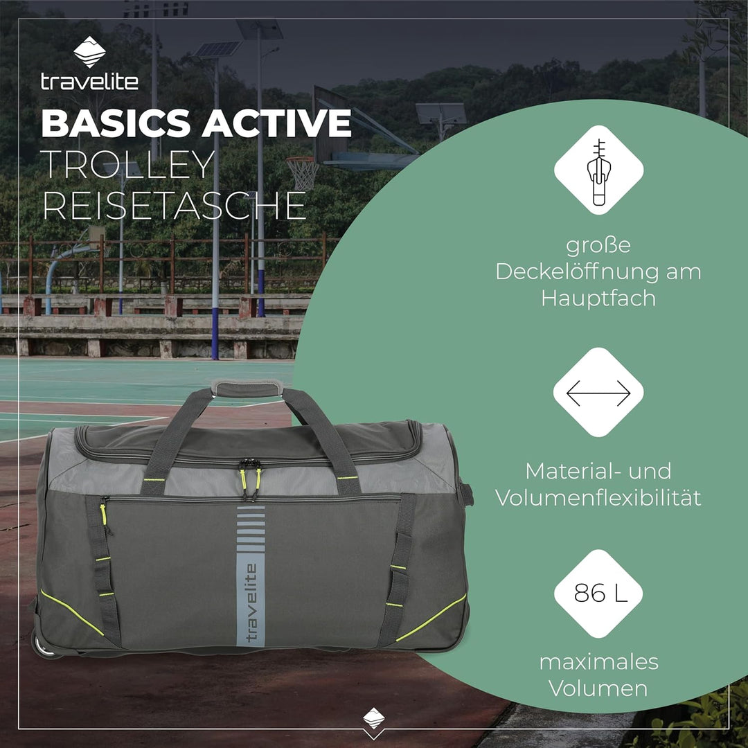 travelite 2-Rad Trolley Grösse L, Gepäck Serie BASICS ACTIVE: Weichgepäck Reisetasche mit Rollen im