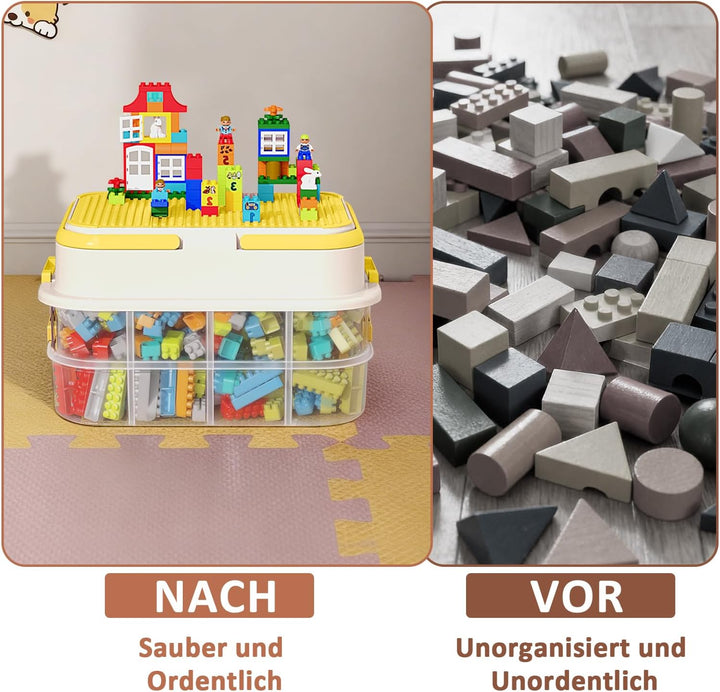 Asaiy Aufbewahrungsbox für Legosteine, Aufbewahrungsbox für Bausteine mit Abnehmbarem Tablett & Inte