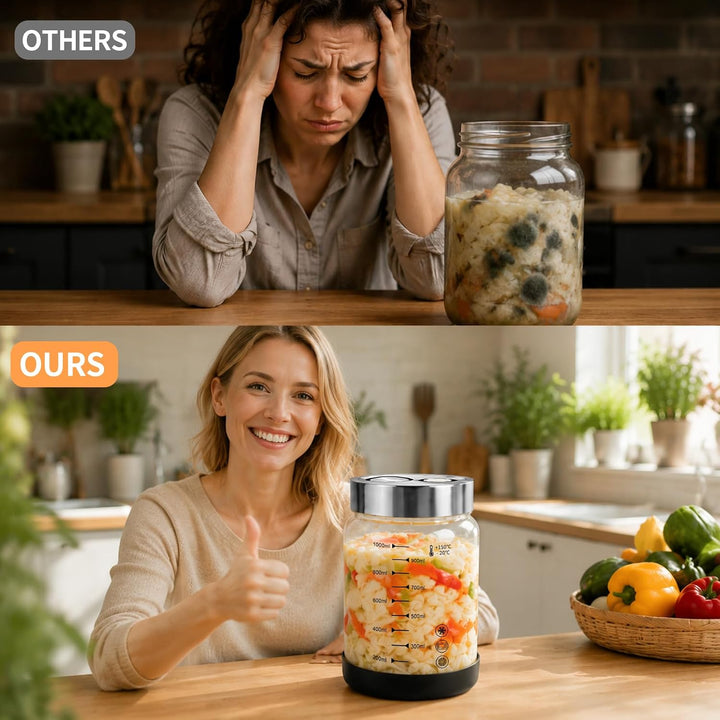 Diesisa 2 Stück 1L Borosilikatglas Fermentiergläser für Kimchi Sauerkraut | Fermentierglas mit Doppe