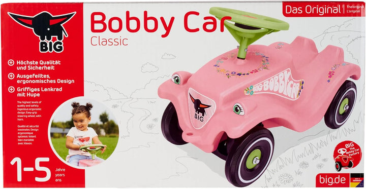 BIG-Bobby-Car Classic Flower - Kinderfahrzeug mit Blumenaufklebern für Jungen und Mädchen, belastbar