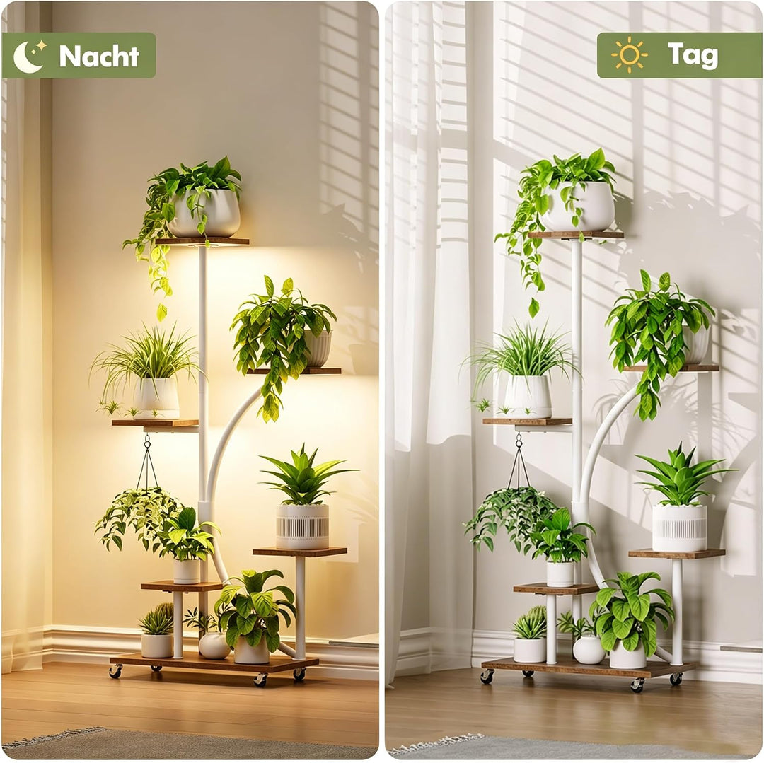 HAUSPROFI Pflanzenständer mit Wachstumslicht, Blumenständer 6 Stöckiges 125cm, Pflanzenregal Metall
