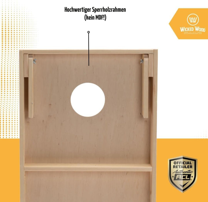 Cornhole Set – 120 x 60 cm - Sackloch Spiel – Wicked Wood – offiziell ACL-lizensiertes Set of Boards