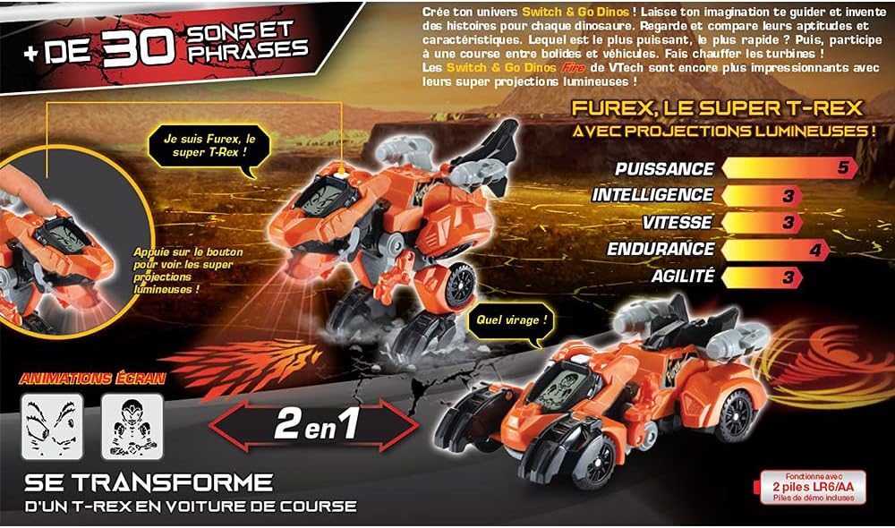 VTech Switch & Go Dinos Fire - Furex, Der Super T-Rex, Dinosaurier Spielzeug - Ab 4 Jahren - FR Vers