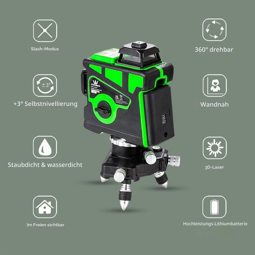 TOPWAY Kreuzlinienlaser Grün 3x360 Grad 3D Linienlaser 12 Linien, Selbstnivellierender Laser Level F
