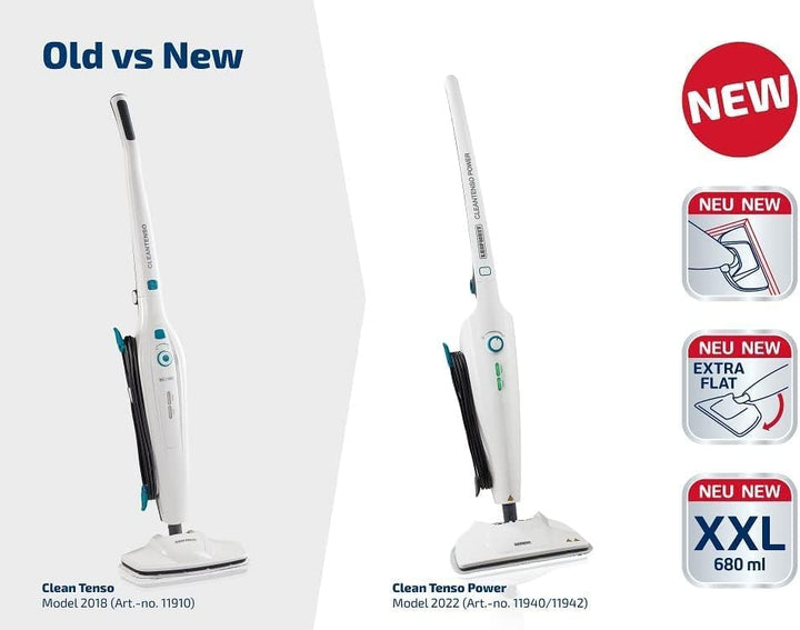 Leifheit Dampfreiniger CleanTenso mit heissem Wasserdampf gegen Bakterien, Dampfmop mit kurzer Aufhe