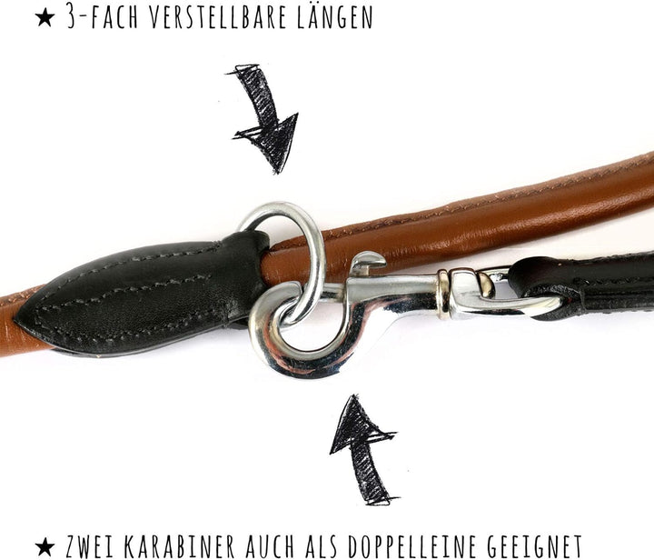 Monkimau Hundeleine Führleine für Hunde aus echt Leder verstellbar hellbraun, hellbraun