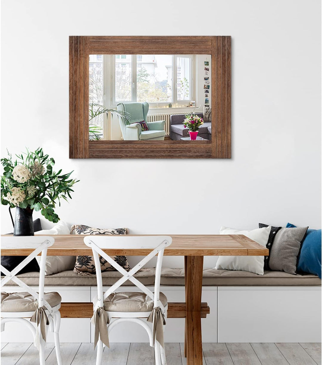 Rustikaler Spiegel, Holz, rechteckig, Antik-Optik, Wandspiegel, Rahmen, Dekoration, Farmhouse, Schla