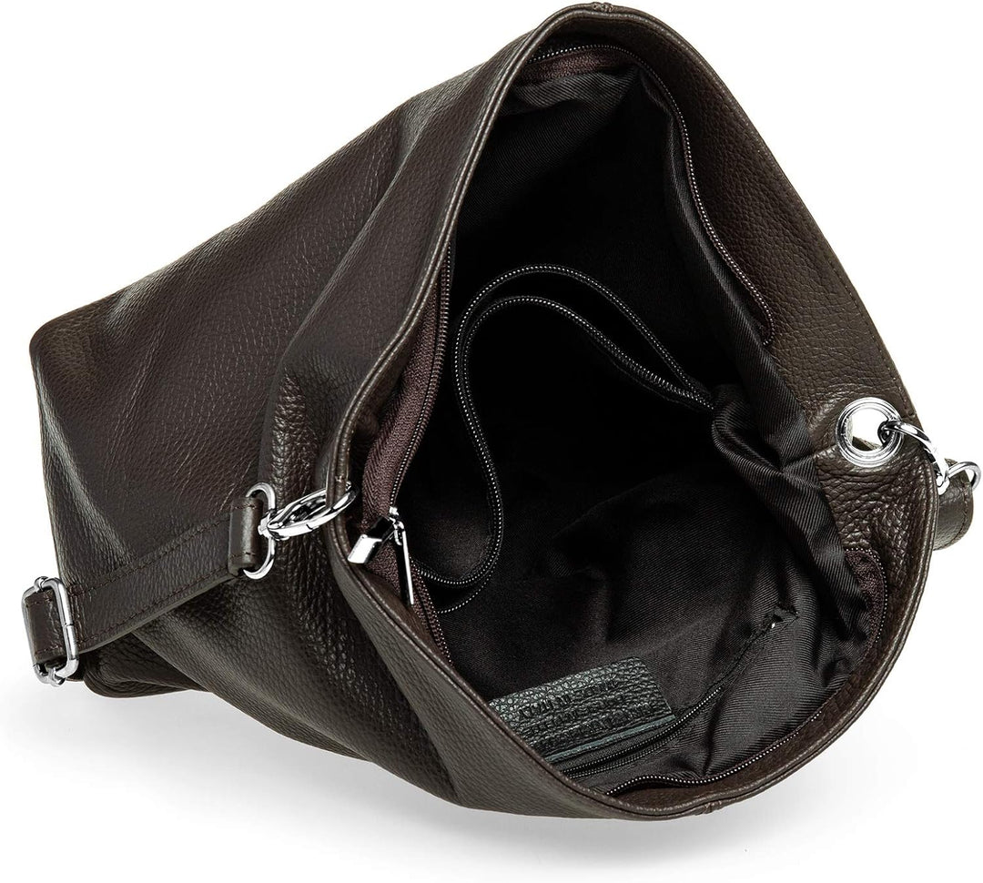 Caspar TL803 klassisch elegante Damen Lederhandtasche Einheitsgrösse Dunkelbraun, Einheitsgrösse Dun