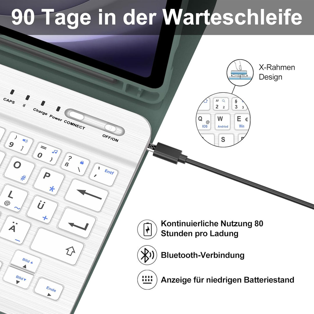 IVEOPPE Hülle mit Tastatur für Samsung Galaxy Tab A9 8.7", Tastatur für Samsung Tablet A9 2023, Magn