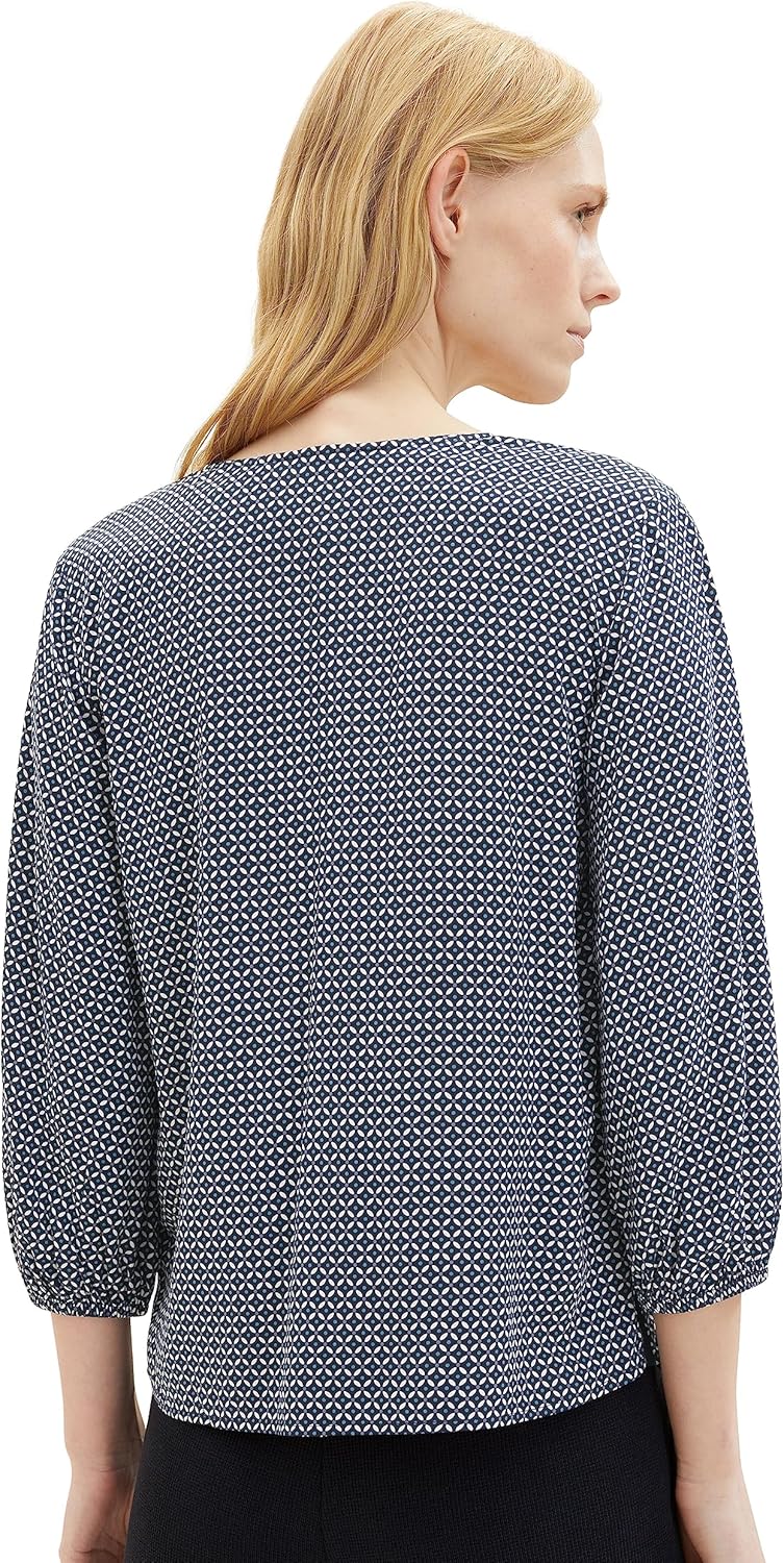 TOM TAILOR Damen Bluse mit Muster 34 32365-navy Geometrical Design, 34 32365-navy Geometrical Design