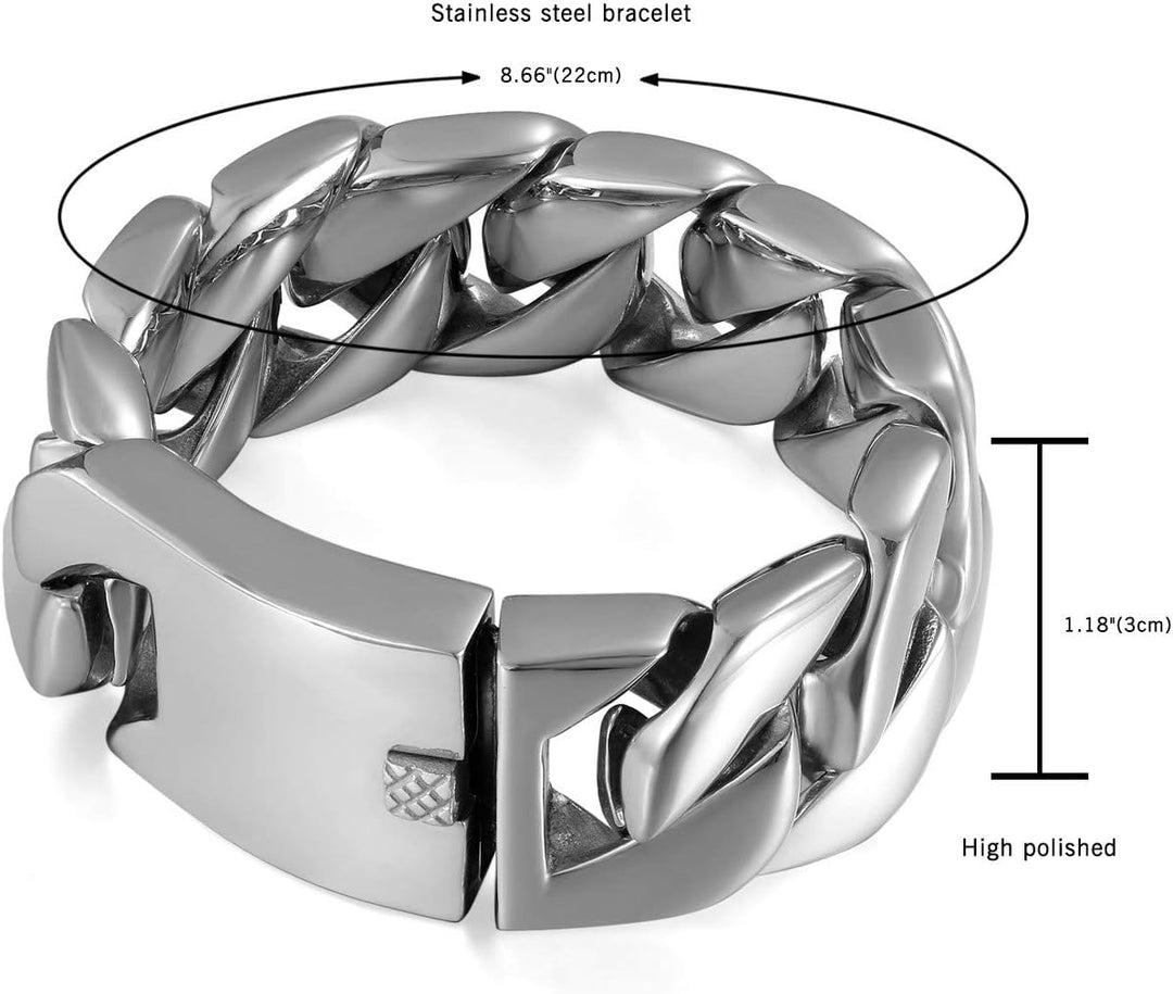 JewelryWe Personalisiert Armband Herren Panzerkette: Edelstahl Gross Schwer Biker Kettenarmband Hoch