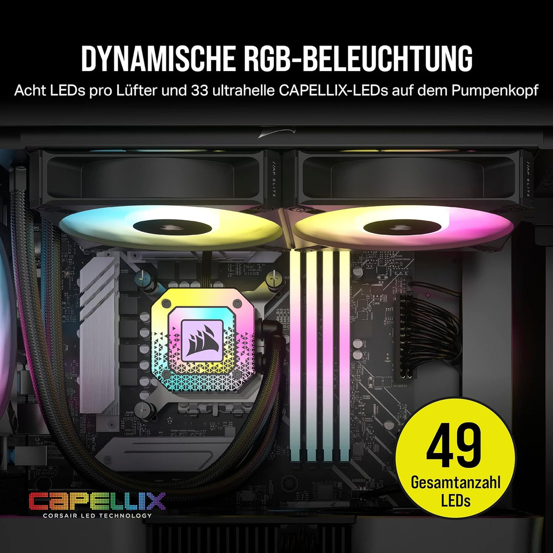 Corsair iCUE H100i ELITE CAPELLIX XT Liquid CPU Cooler - Zwei AF120 RGB ELITE Lüfter - 240mm Radiato