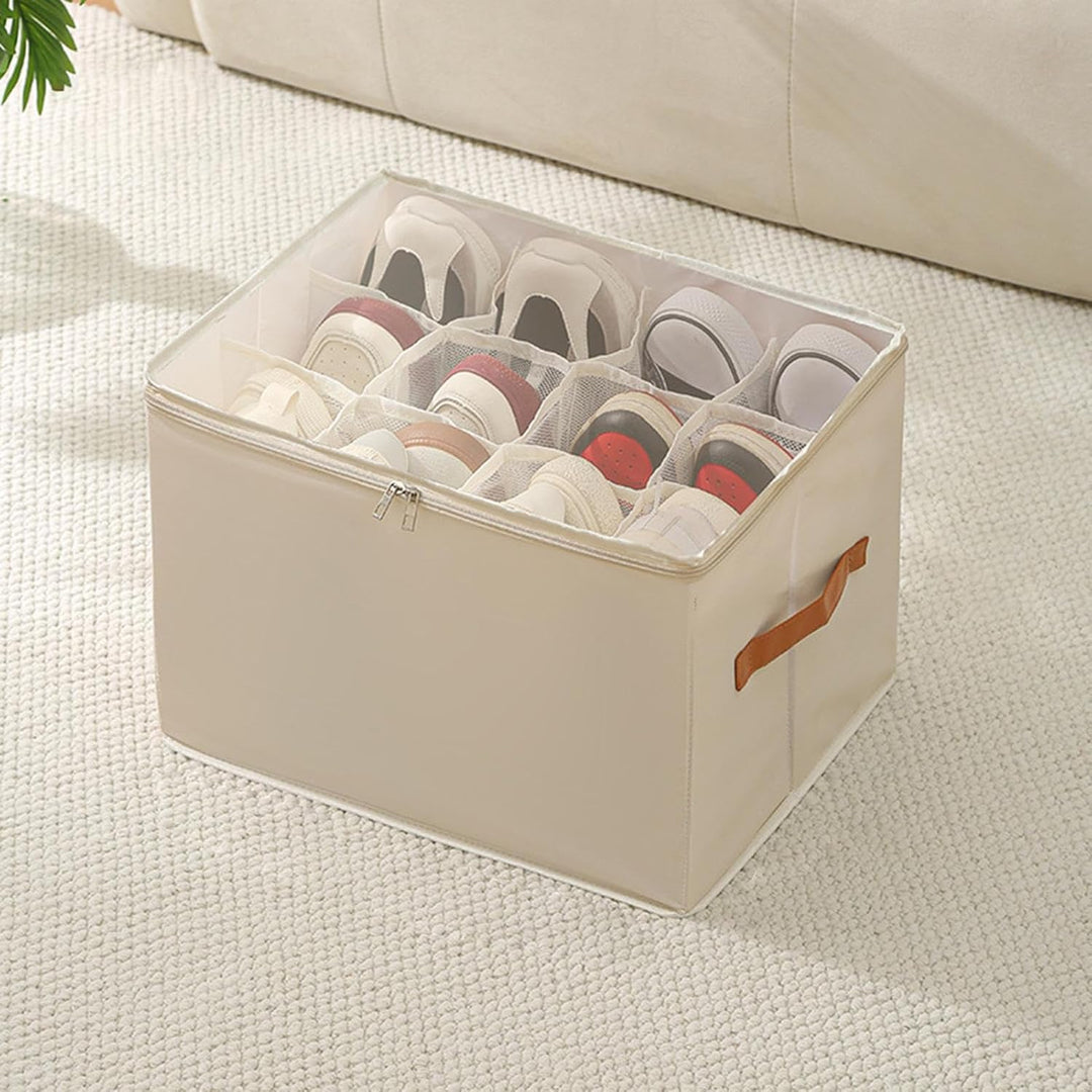 Schuh-Organizer-Box, transparenter Griff, 42 x 32 x 30 cm, platzsparend, faltbar, verstellbare Trenn