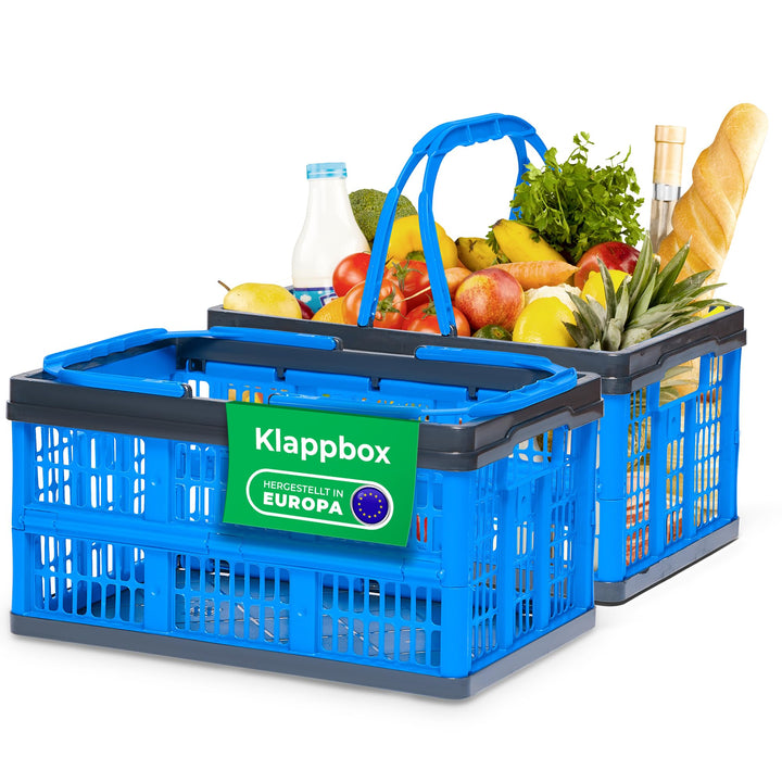Novaliv Klappbox Blau 2er Set - 16L Faltkorb mit Henkeln - Vielseitiger Einkaufskorb - Praktische Au