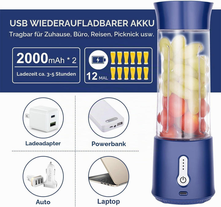 Rainpal Tragbarer Mixer Mini Standmixer, USB Wiederaufladbarer Blender mit Becherdeckel, 6 Klingen,