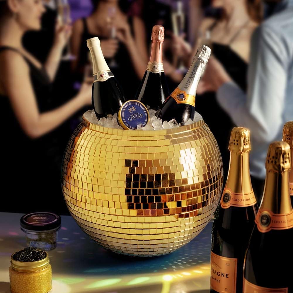 MikaMax Eiskübel Discokugel Gold – XL 11 Liter – Getränkekühler für Partys – Weinkühler &amp; Eisbehälte