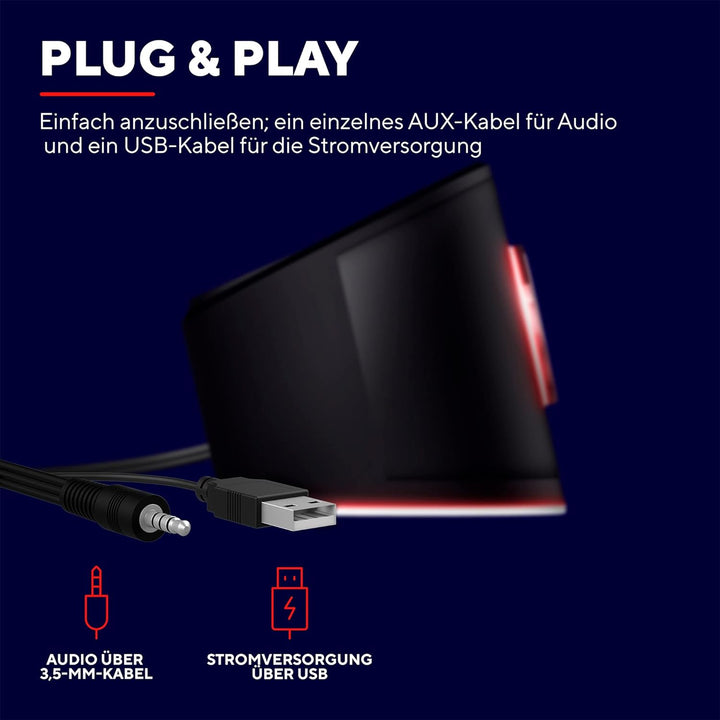 Trust Gaming Stereo Soundbar mit RGB Beleuchtung GXT 619 Thorne - Computer Boxen, 2.0 Lautsprecher m