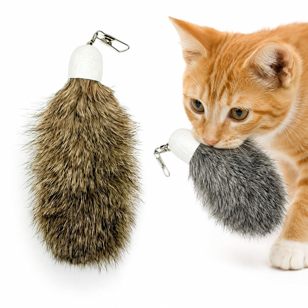 2er Set Katzenspielzeug Ersatzkopf aus echtem Kaninchenfell – Handgefertigter Katzenanhänger für Kat