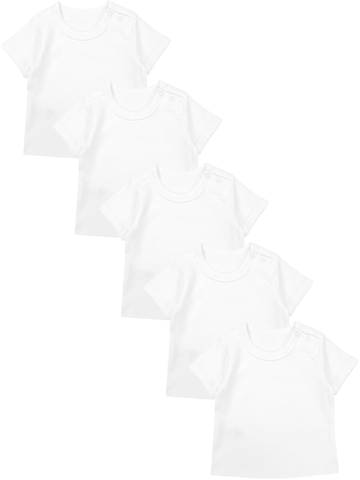 TupTam Baby Jungen Kurzarm T-Shirt mit Aufdruck Unifarben Sterne Streifen 5er Set, 56 Weiß