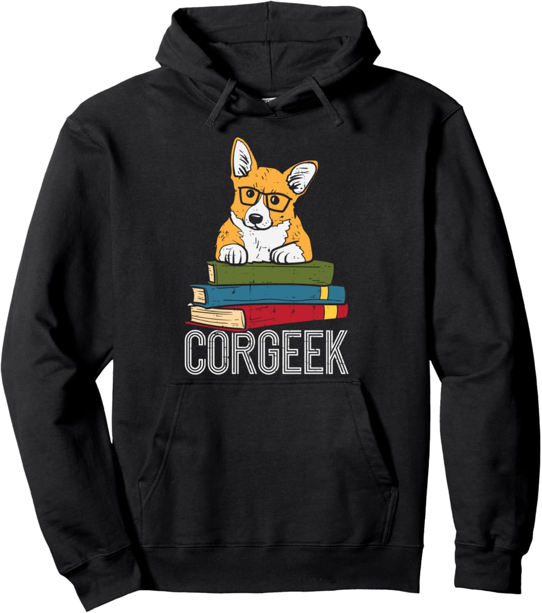 Corgeek Book Lover Welsh Corgi Funny Nerd Dog Lover Gift Pullover Hoodie