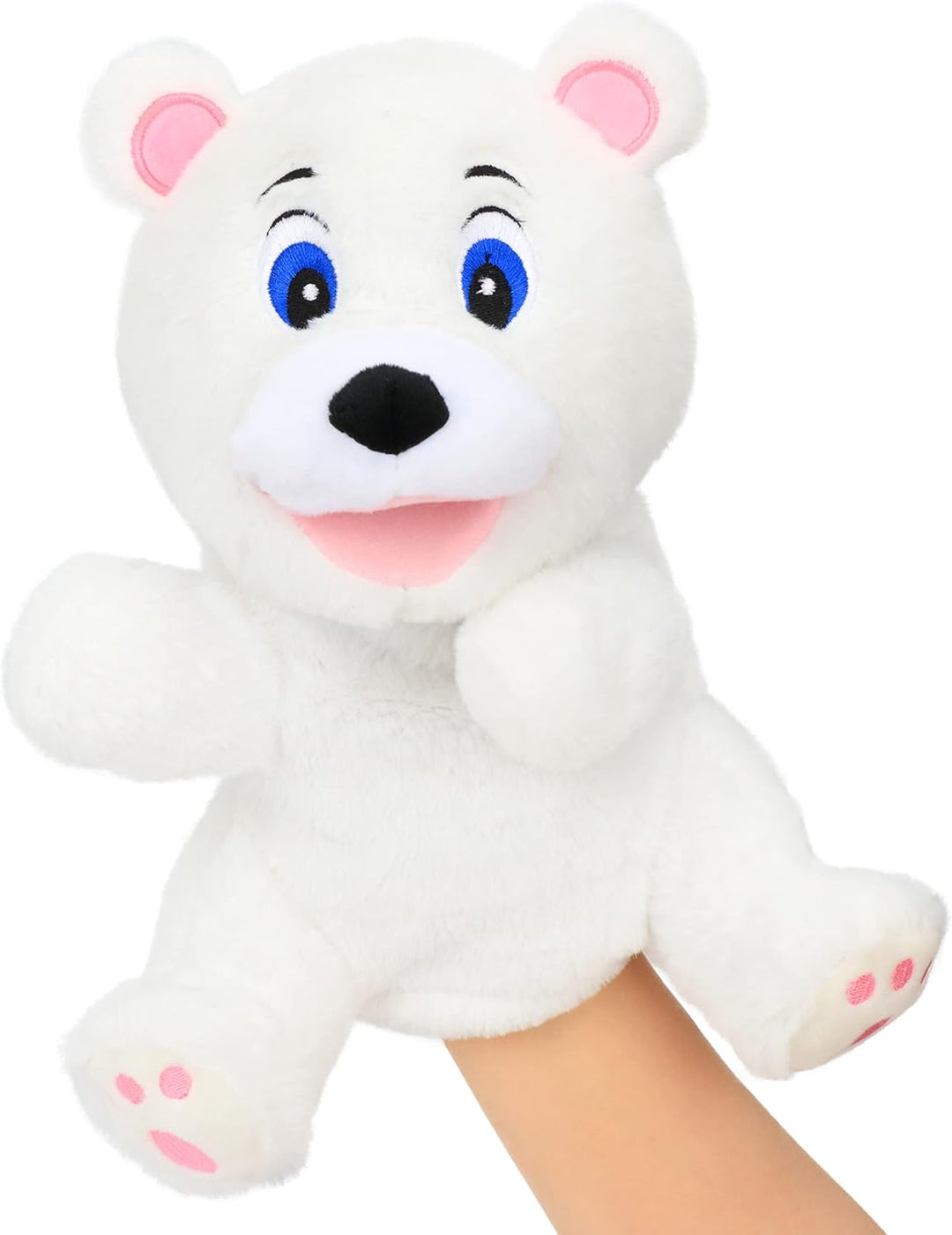 Hopearl Plüsch weisse Bär Handpuppe mit offenem beweglichem Mund für fantasievolles Spiel, Rollenspi