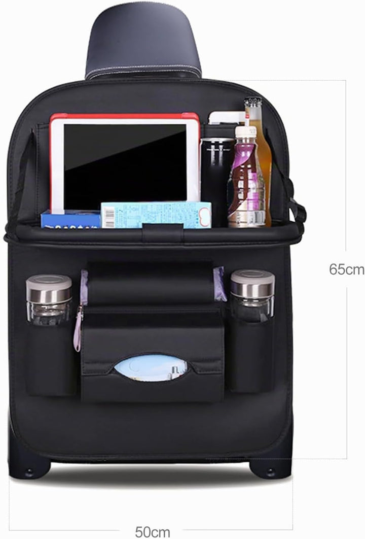 Ergocar Auto Organizer Rückenlehnenschutz Luxus Autositzschutz aus PU-Leder mit faltbarem Tablethalt