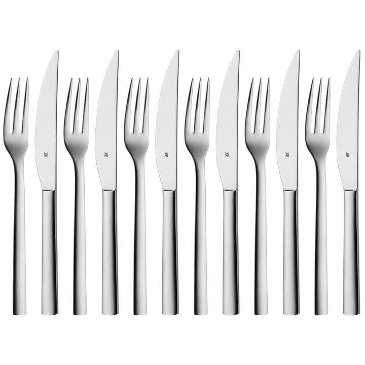 WMF Nuova Steakbesteck 12-teilig, für 6 Personen, Steakgabel, Steakmesser, Cromargan Edelstahl polie
