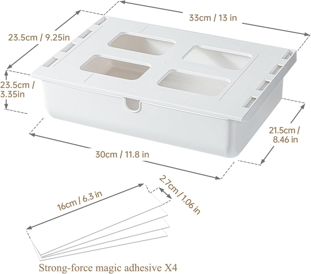 FRETONBA Schublade unter Schreibtisch, Aufbewahrungsbox, Selbstklebende Organizer für Büro, Versteck