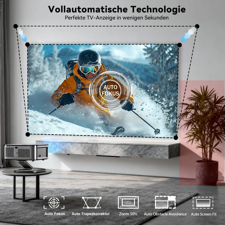 Beamer 4K【1500 ANSI & Google TV/Autofokus】 Full HD 1080P 38000 Lumen XIWBSY Smart Beamer mit WiFi 6,