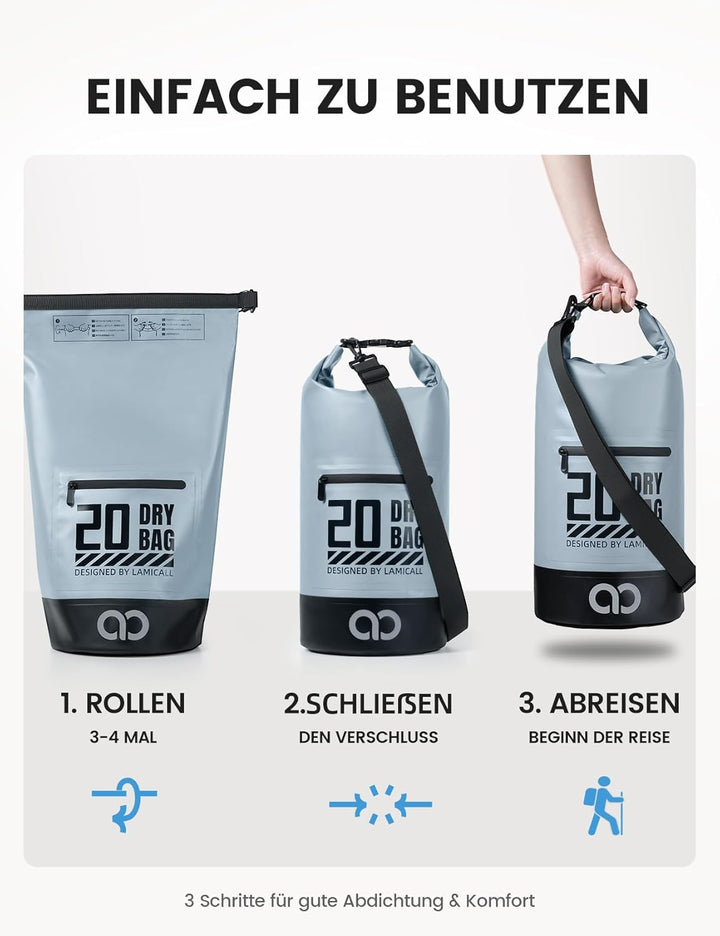 Lamicall Dry Bag, wasserdichte Tasche Beutel, Wasserfester Rucksack Drybag | [Robust &amp; Kratzfest] 5L