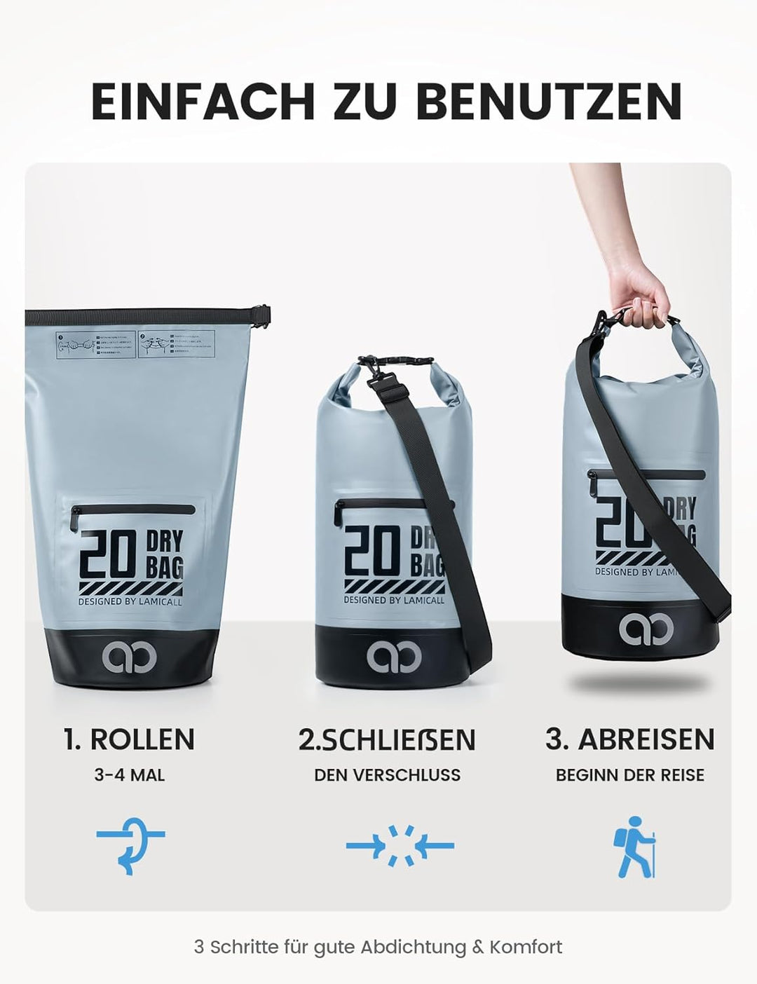 Lamicall Dry Bag, wasserdichte Tasche Beutel, Wasserfester Rucksack Drybag | [Robust &amp; Kratzfest] 5L