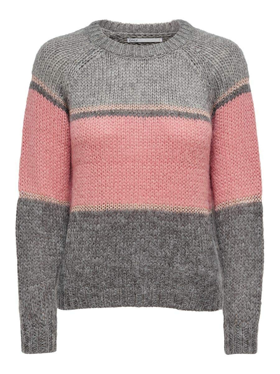 ONLY Female Strickpullover Gestreifter Llight Grey Melange