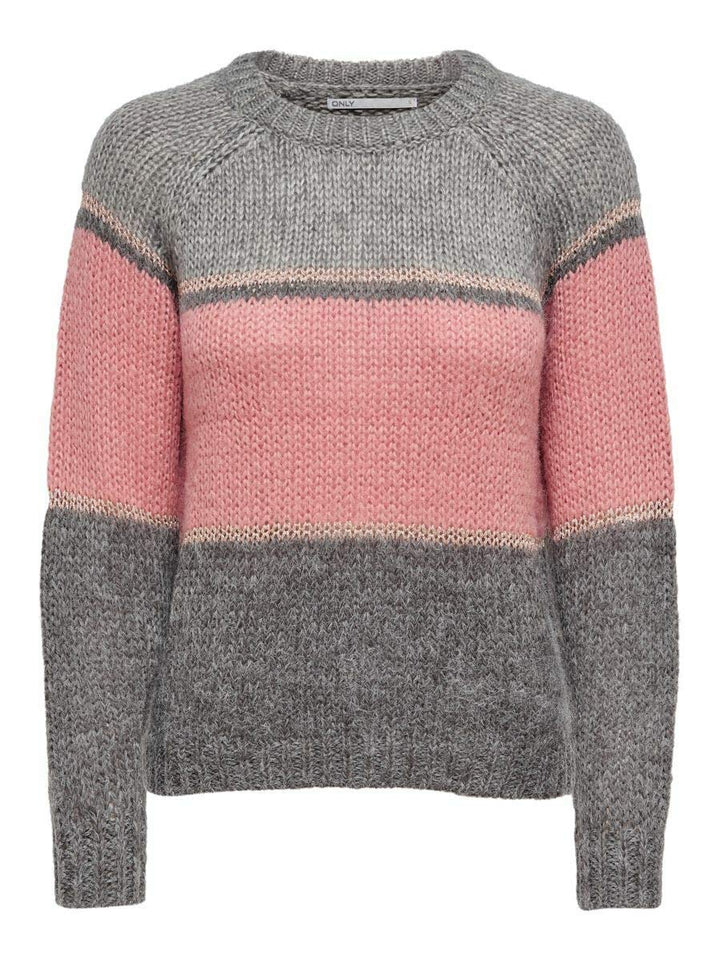 ONLY Female Strickpullover Gestreifter Llight Grey Melange