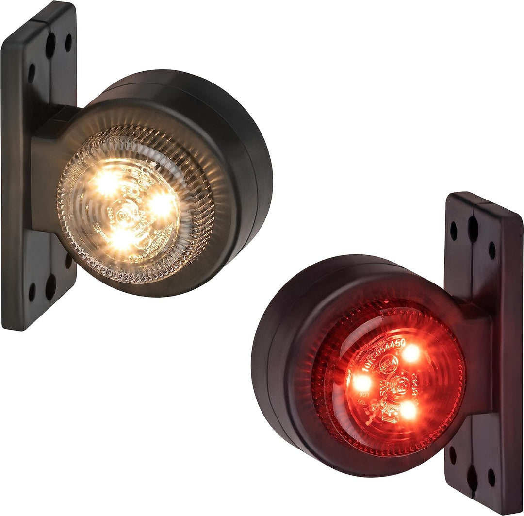 2x LED Positionsleuchte Set Rot Weiss 12-24 Volt E4-Prüfzeichen IP67 Schutzklasse mit Gummihalterung