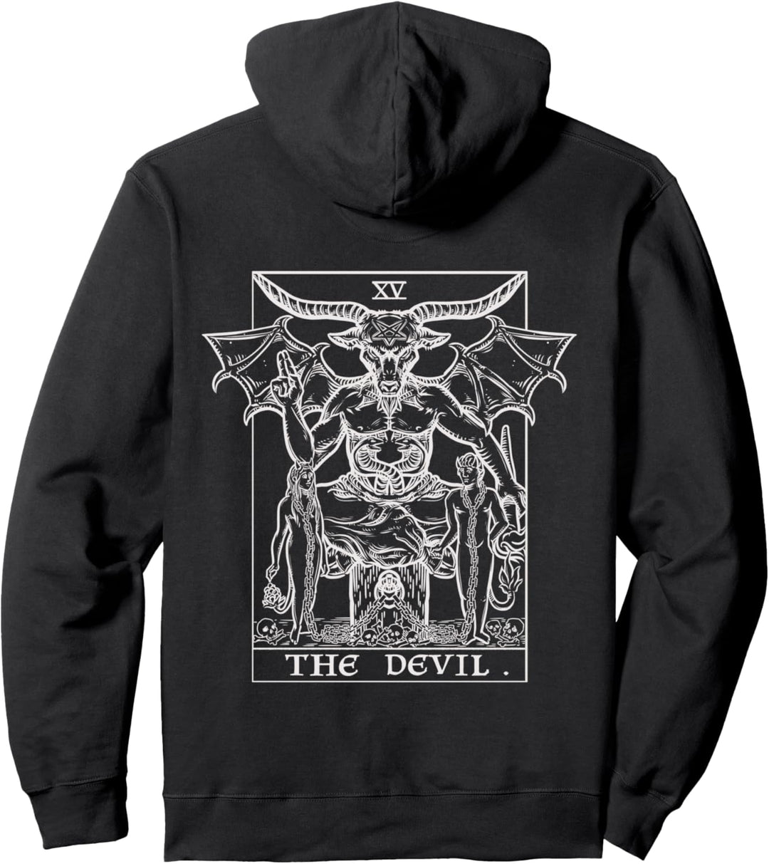 The Devil Tarotkarte Baphomet Goth Satanic Okkult Back Print Pullover Hoodie