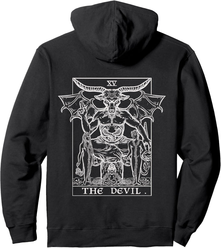 The Devil Tarotkarte Baphomet Goth Satanic Okkult Back Print Pullover Hoodie