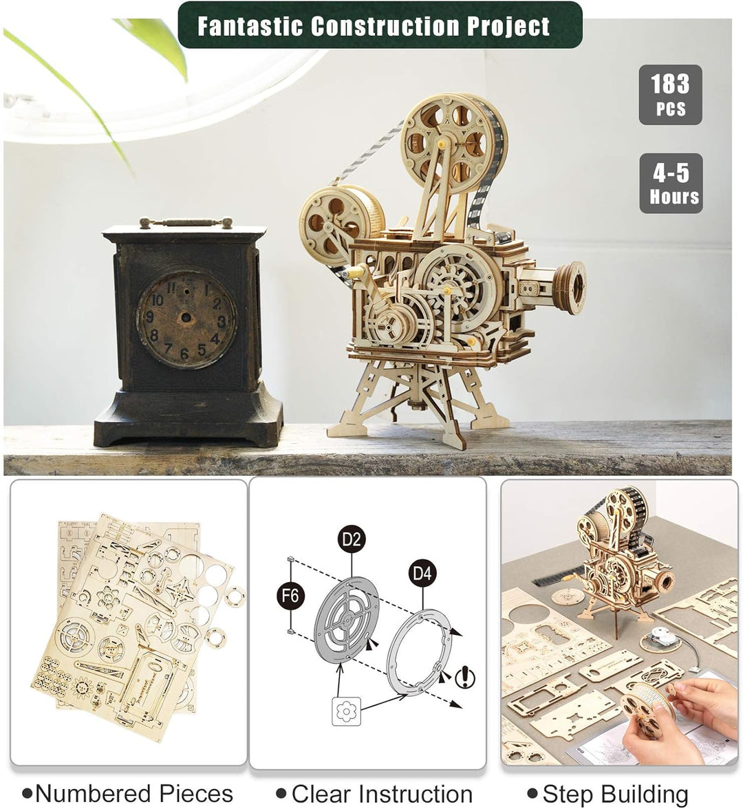 Robotime 3D Holz Puzzle Mechanisch Vitascope fur Erwachsene - Filmprojektor Modellbau Bausatz knobel